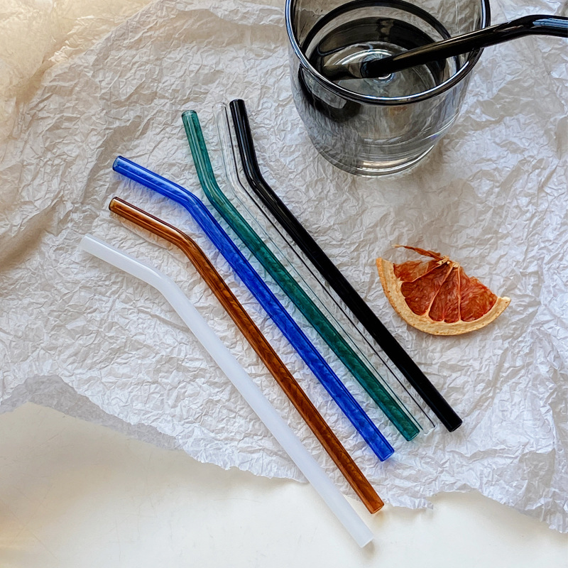 Colored glass straws, high borosilicate transparent glass tubes, heat-resistant creative lip protection, colored juice straws, portable full figure