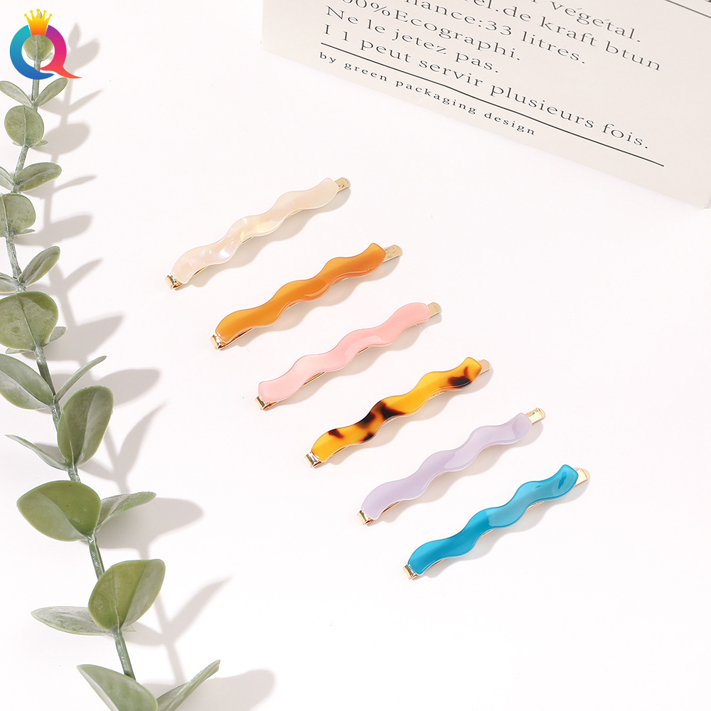 Qiyue Cross-border Amazon Acetate alloy straight clip, wavy bangs side clip, simple and versatile hair clip, hair accessory details Picture