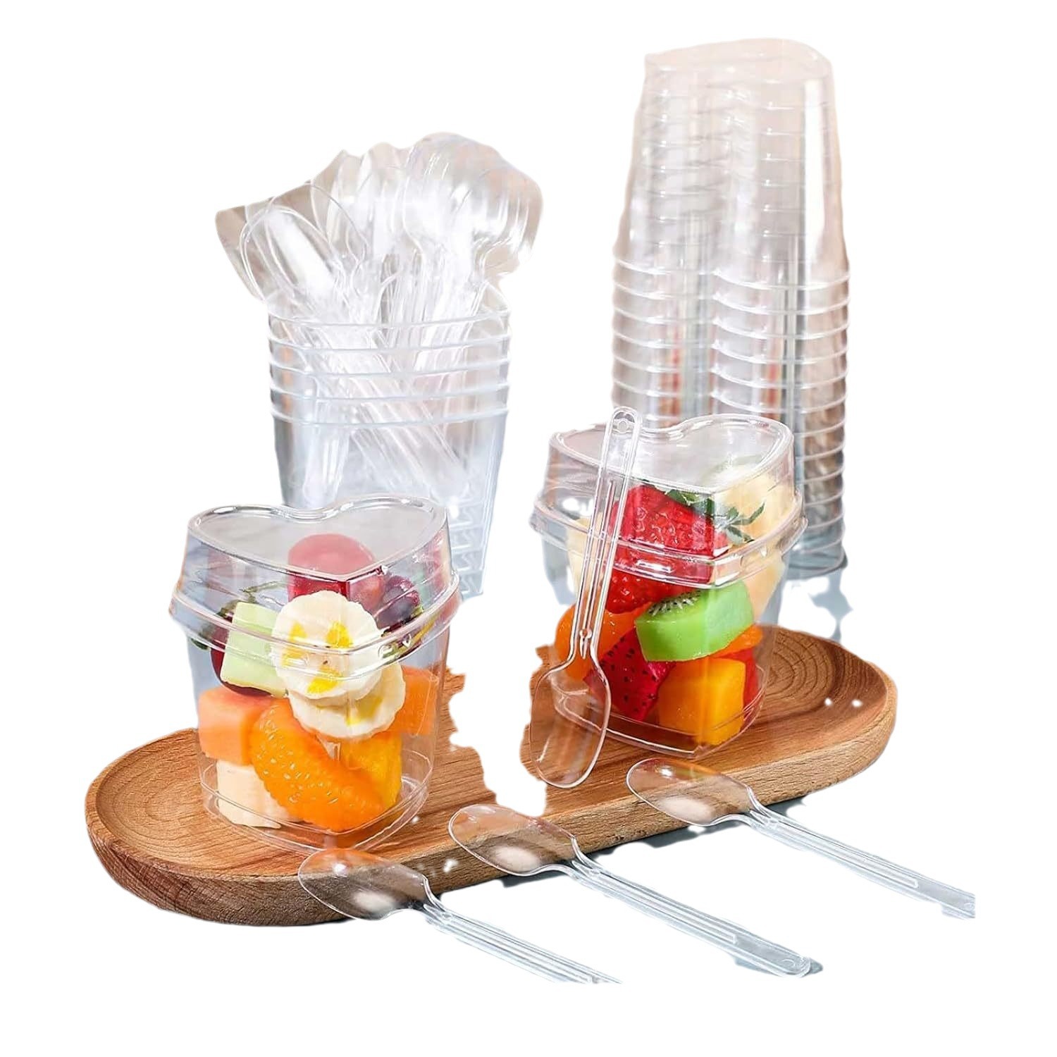 Wholesale 130ML disposable plastic dessert cups, heart-shaped mousse cups with LIDS, mini transparent pudding cups Item Picture