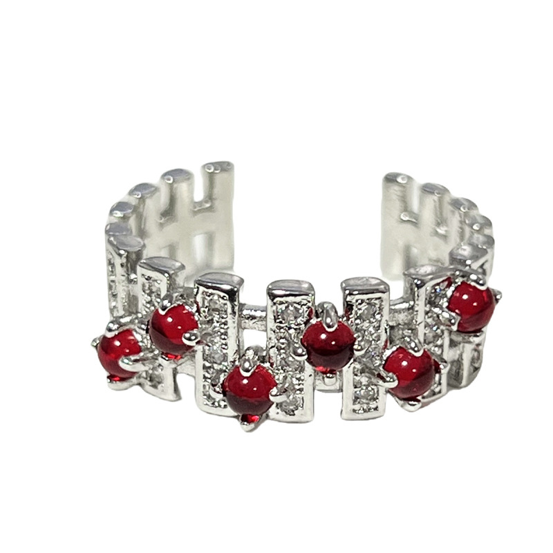 Hot-selling niche and light luxury color micro-inlaid sweet and cool open ring, women's fashionable hollowed-out flower style layered index finger ring Item Picture