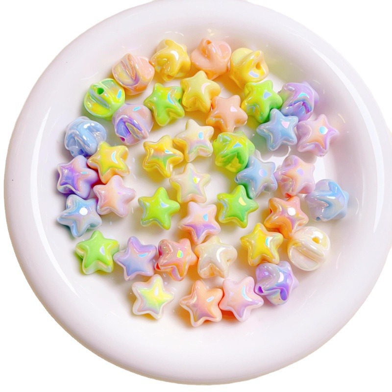 UV electroplated cream style five-pointed star beads, straight hole loose beads, diy mobile phone chain keychain accessory beads Item Picture