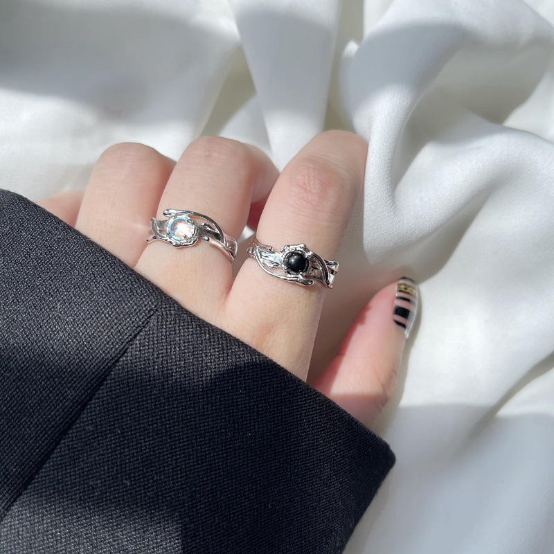Simple and irregular dark moonstone cold style open ring for women's personality Instagram cold style food ring full figure