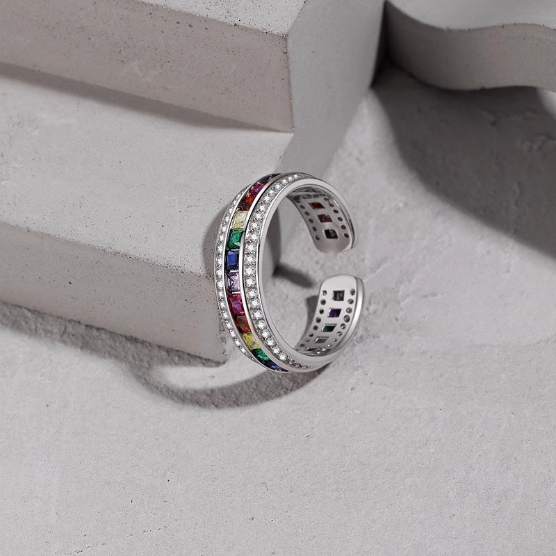 Sweet and cool rainbow zircon open ring for women, a light luxury and niche design, a high-end ins cold style fashionable and individual ring Application Scenario