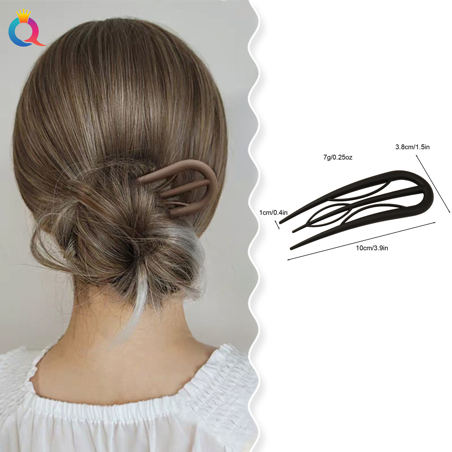 Qiyue PC High-end large branch U-shaped hairpin, ins double clip Hairpin, Women's bun bun Hairpin, hair accessory Application Scenario