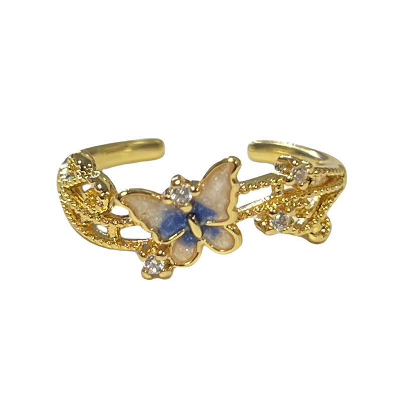 New Chinese-style personalized enamel gradient butterfly lace niche open ring, women's colored diamond exquisite and versatile snake-shaped ring Item Picture