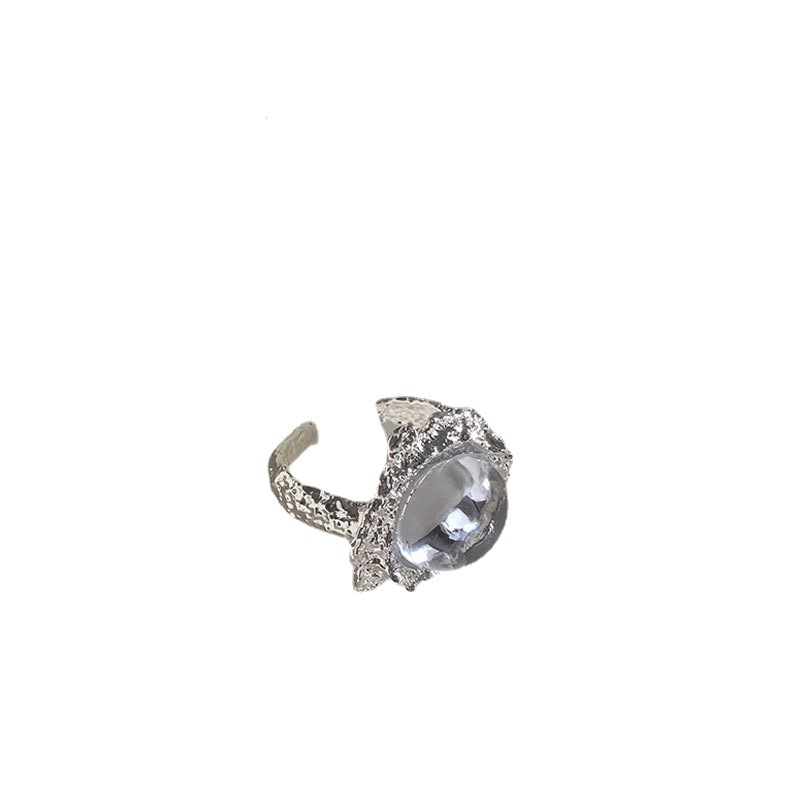 A light luxury, niche, retro moonstone inlaid open ring with tin foil, a cold and elegant texture ring, fashionable and trendy for women Item Picture