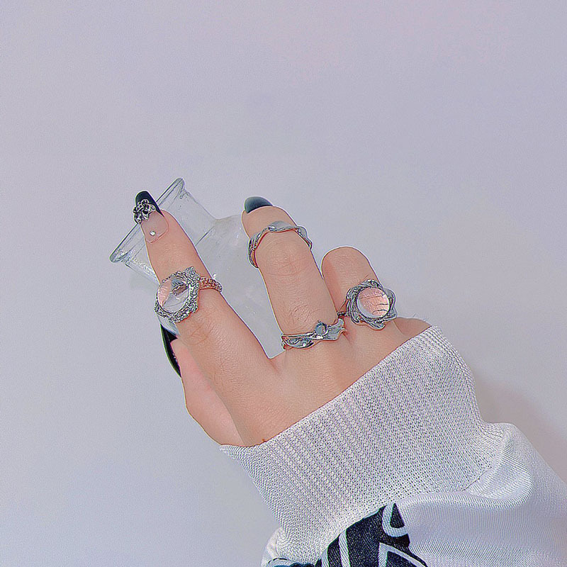 Niche design, light luxury, individual and simple moonstone open ring, women's ring, retro Chinese trend, hip-hop, sweet and cool, hot girl details Picture