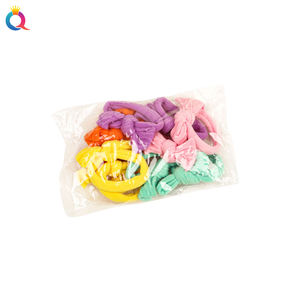 Wholesale of Qiyue children's candy-colored towel loops, high-elasticity bow hair ties, durable hair ties, leather bands and hair accessories Item Picture
