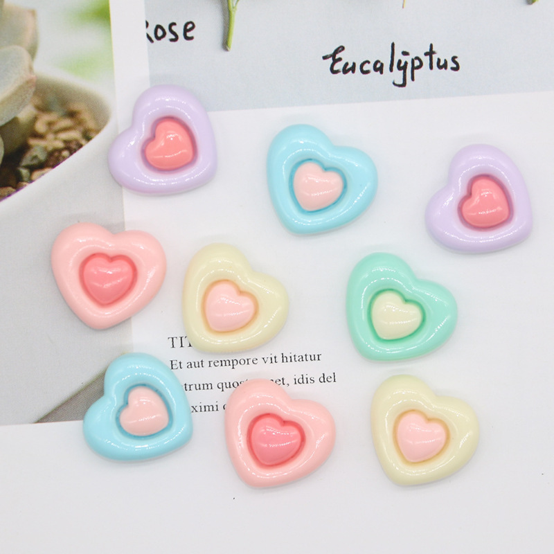 diy jewelry resin cream glue accessories, candy-colored double-layer heart phone case, patch hair accessories, hair clip accessories full figure