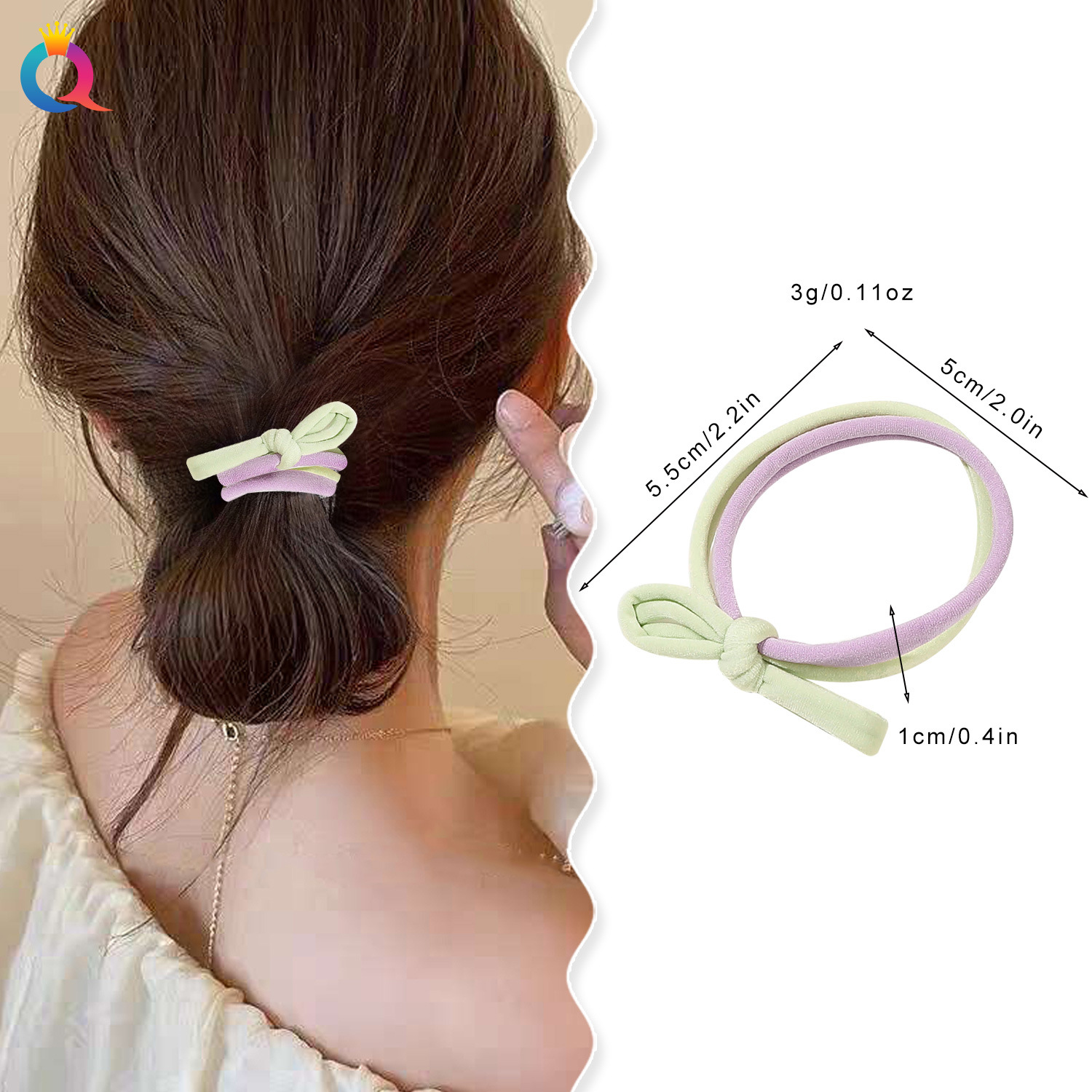 Qiyue ins high-elasticity seamless hair band, ponytail tie, bow, towel band, cream double-strand hair band, rubber band details Picture