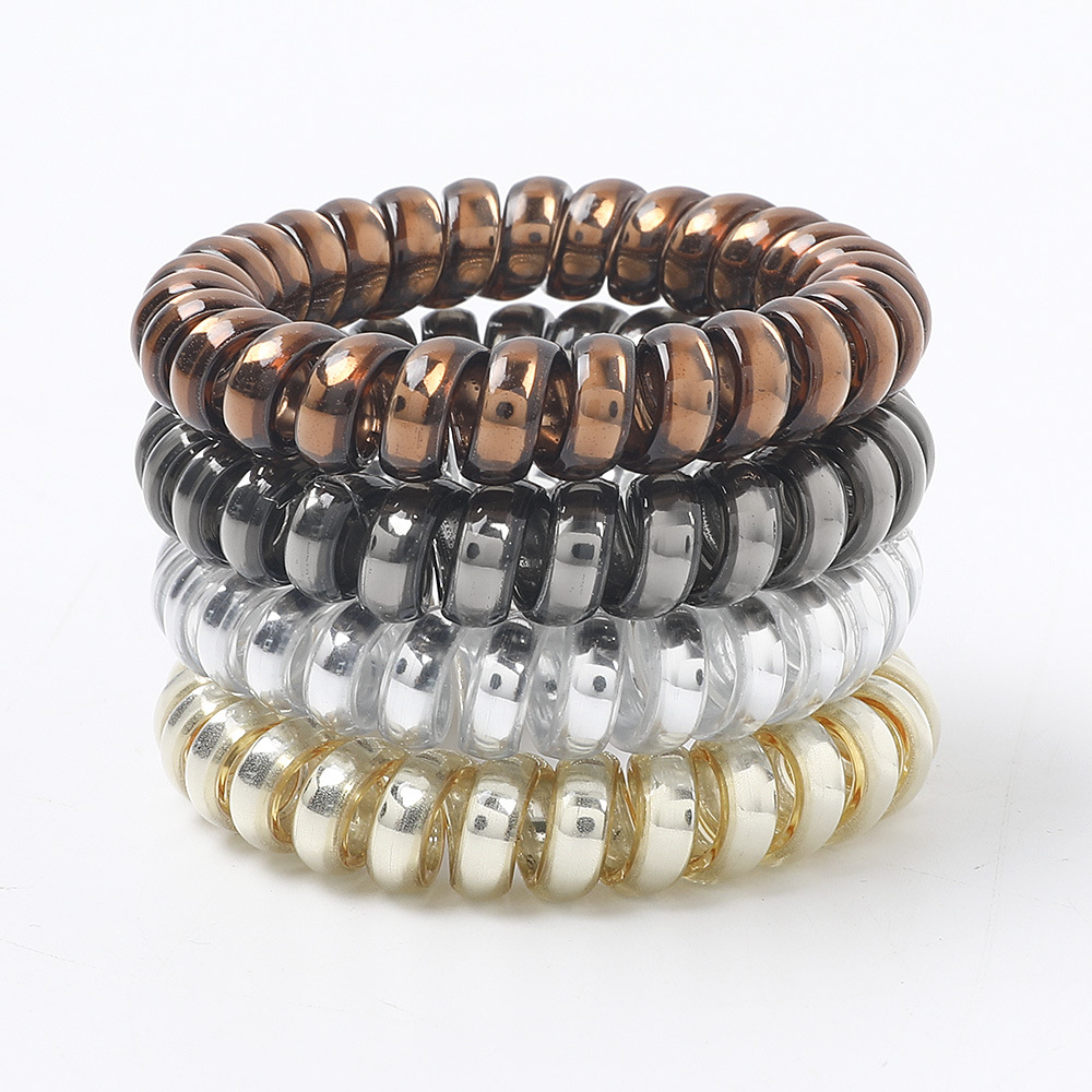 Qiyue European and American cross-border high-elastic bright silver metal telephone line hair coil, Amazon hair coil and hair rope full figure