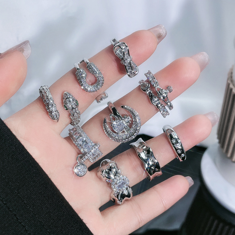 A high-end, light luxury, full diamond Saturn open ring for women on Instagram, with a cold and elegant style, sweet and cool ring trend for autumn and winter accessories Specification drawing