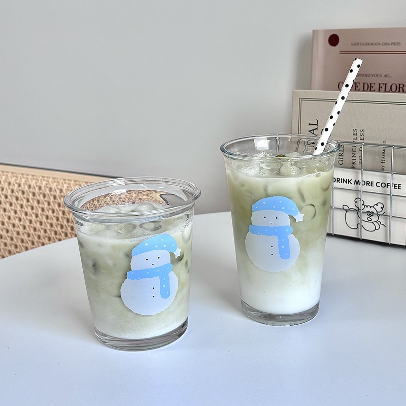 Homemade Christmas snowman glass cups, cold brew coffee cups, water cups, glass cups, milk cups, couple cups, breakfast cups