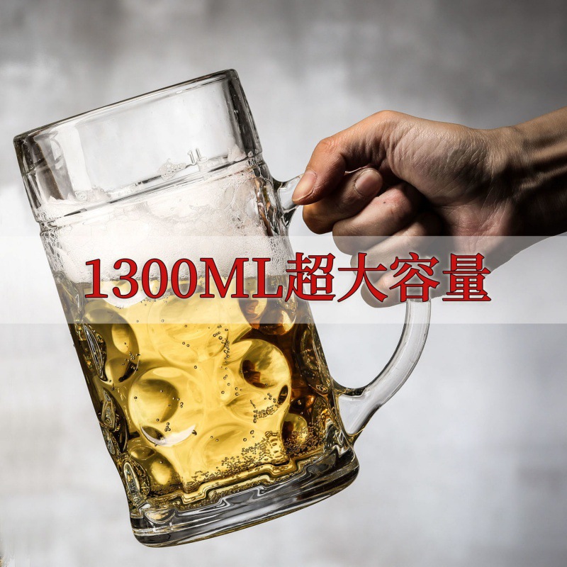 Wholesale of popular glass beer mugs, thickened glass for free drinking, octagonal hero cup, German-style large-capacity craft beer cup 1L details Picture