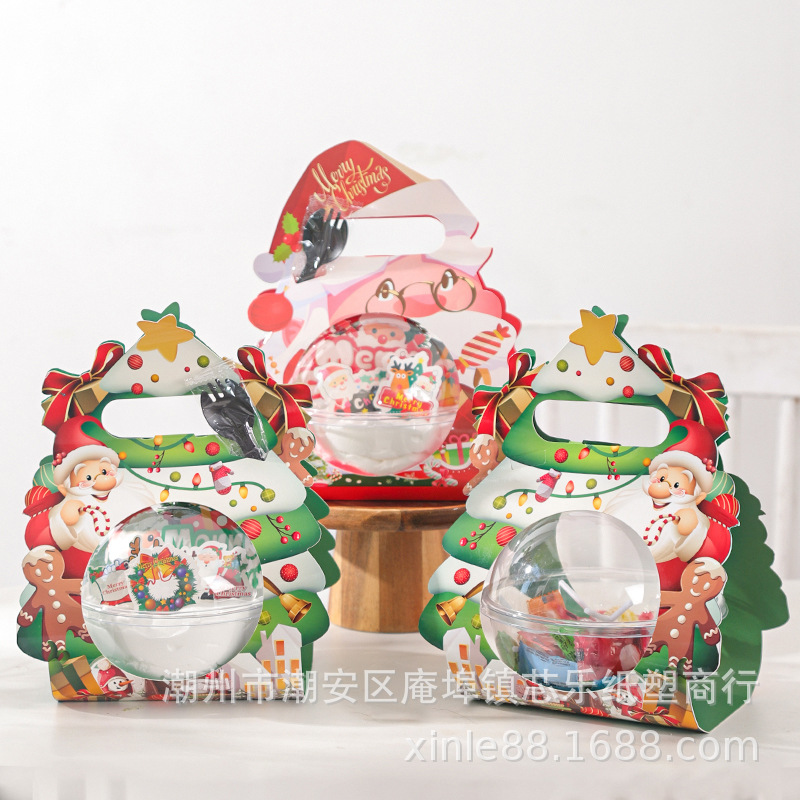 Christmas cake box, hand-held peace fruit mousse ball packaging box, popular transparent snack chocolate baking box full figure