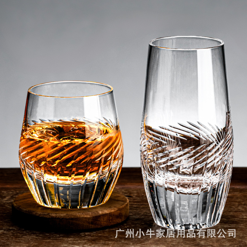 Hand-carved glass whisky glass set, high-end beer glass for bar use, premium engraved brandy glass Specification drawing