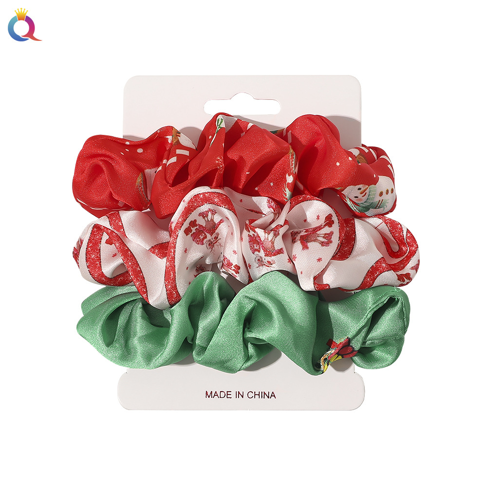 Qiyue's new Christmas hair band three-color set: Fresh fabric large intestine hair band, ponytail hair tie and hair accessory Item Picture