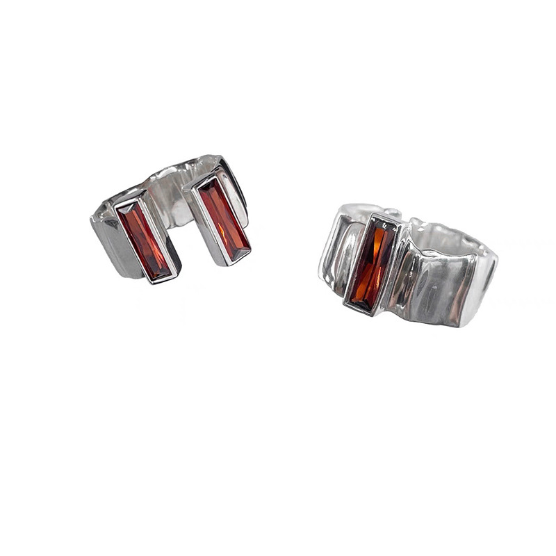 Red zircon open niche ring for women, dark on Instagram, androgynous style, unique couple rings for men and women Item Picture