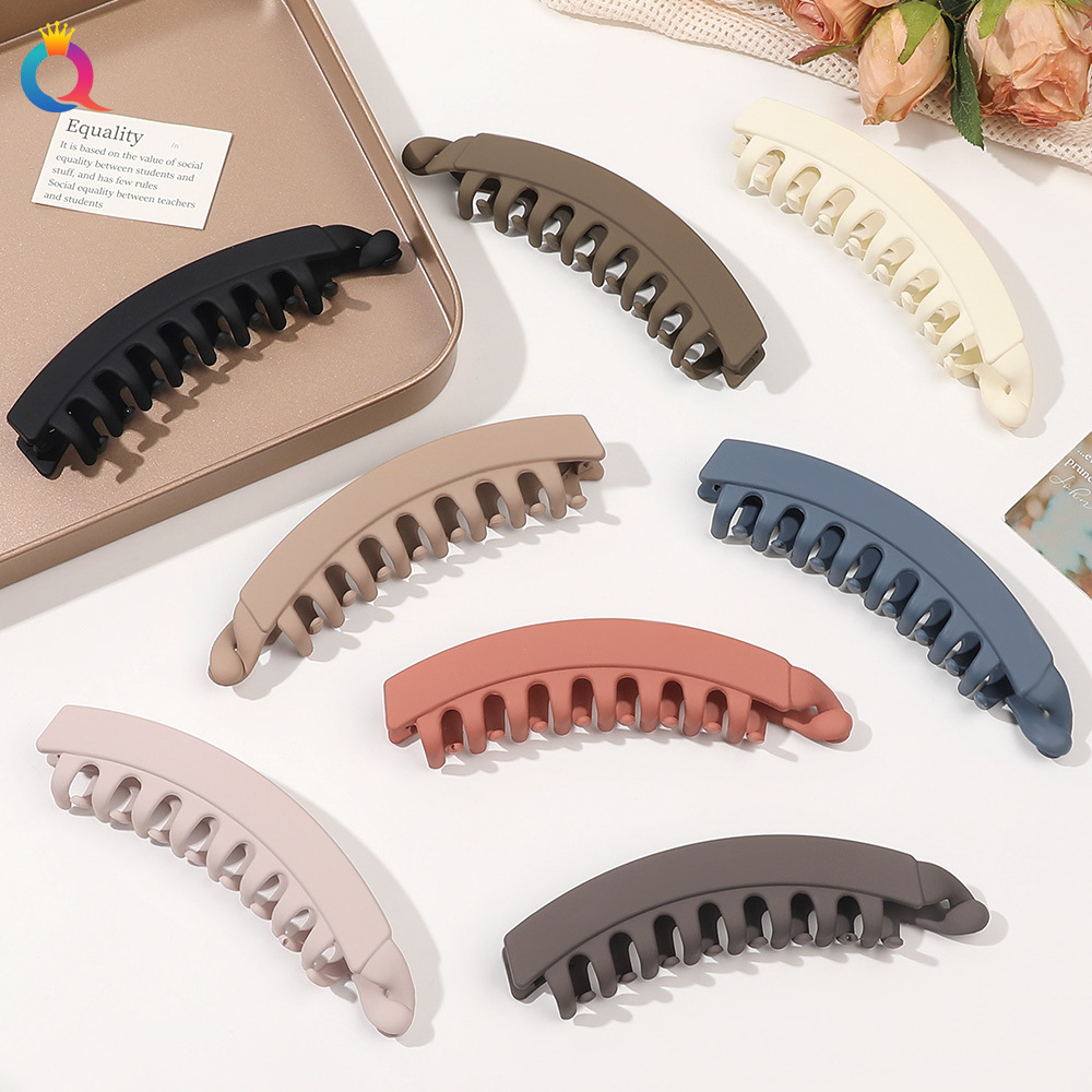 Qiyue Cross-border PC frosted Banana Clip, vertical clip, high-end ponytail fixing magic Tool, grab clip, hair clip, shark clip wholesale details Picture