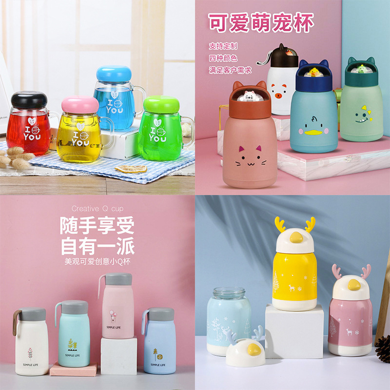 Creative wholesale opening: Glass cups, cute rabbit cups, gift advertisements, printed cups, penguin flower tea cups, printed logos details Picture