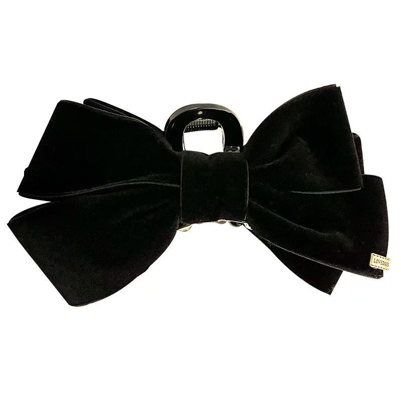 Retro black velvet bow hair clip for women's autumn and winter, new trendy bun hair clip, shark clip for the back of the head Item Picture