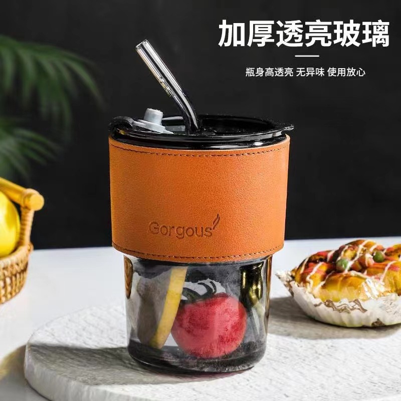 Bamboo joint cup, water cup, high appearance level, summer cup, portable coffee straw cup, household glass cup, one piece consignment with free shipping Specification drawing