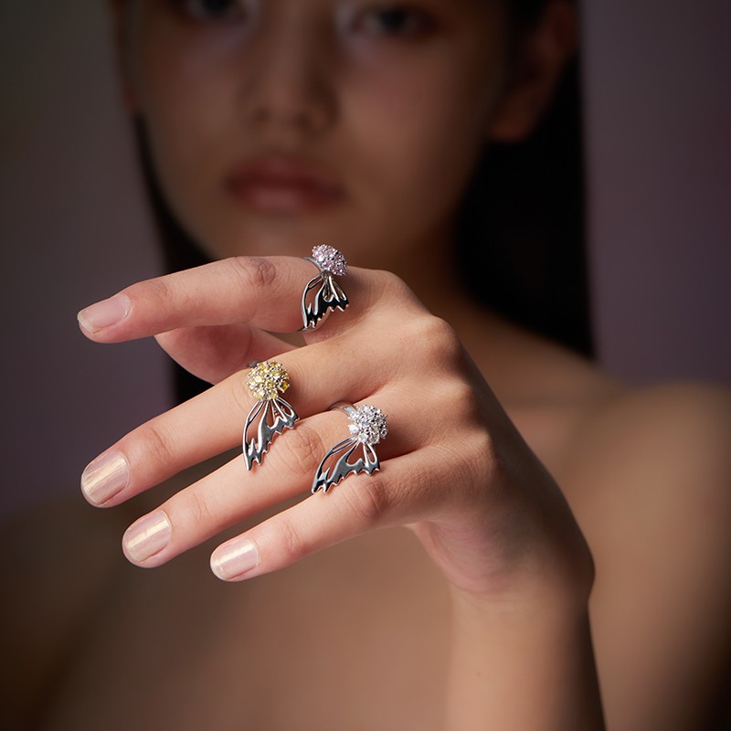 Sweet and cool, high-end wing zircon open ring, trendy and cool, exquisite and niche design, simple and individual, light luxury ring details Picture