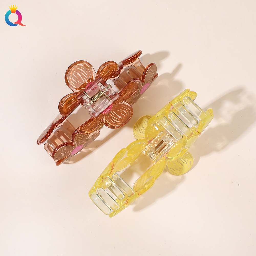 Qiyue Cross-border Cute Graffiti Flower Grabbers for the back of the head, versatile hair clips, shark clips, headwear and hair accessories wholesale Specification drawing