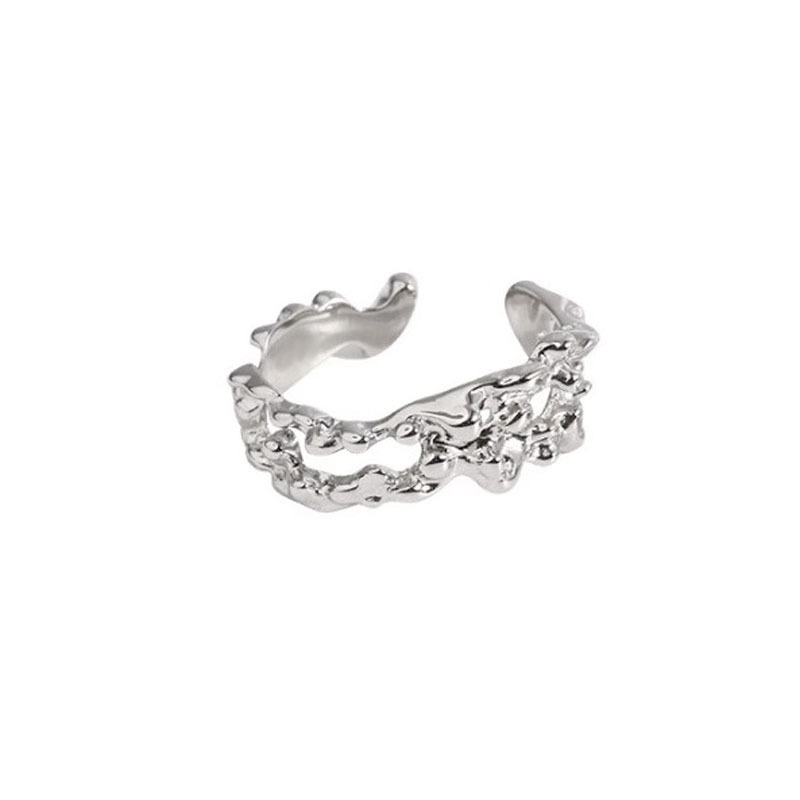 Irregular-textured open ring women's set, simple, fashionable and individual, ins cold style, high-end feel, food ring trend Item Picture