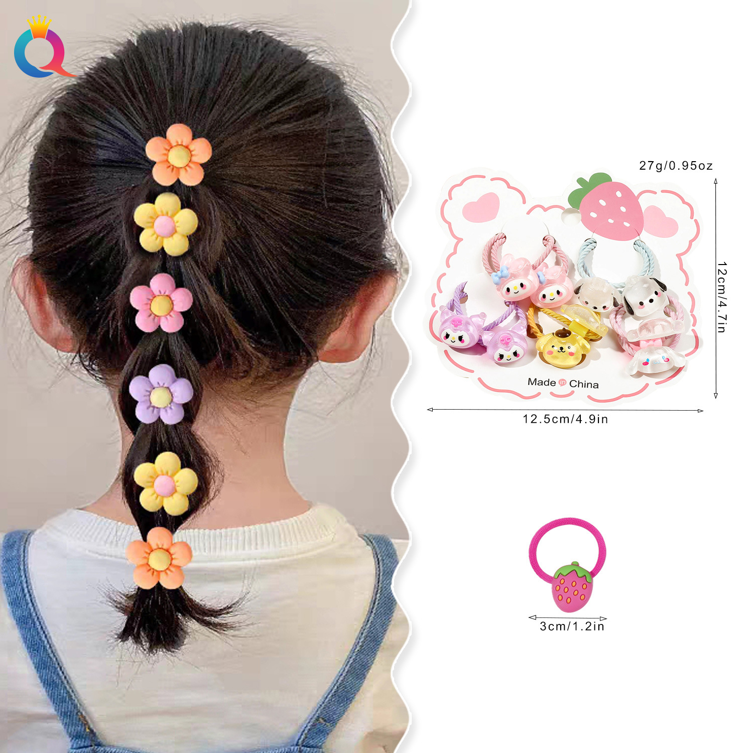 Wholesale of Qiyue children's hair accessories, including colorful ropes, rubber bands, hair ties, ponytail ties, hair bands, and cartoon hair accessories details Picture