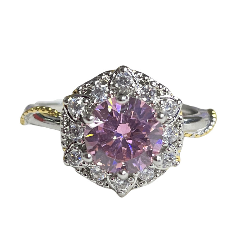 A light luxury and high-end pink diamond sweet and cool fashion open-top ring for women on Instagram, with a cold style, exquisite and hot girl, and a simple ring trend Item Picture