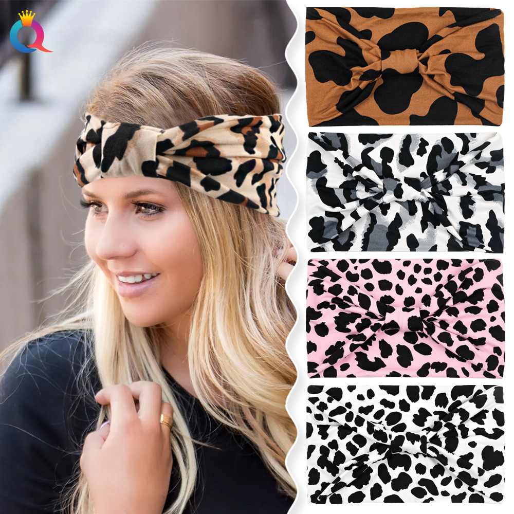Wholesale of Qiyue Cross-border anti-sweat Forehead Accessories, elastic sports face wash, Hair band, headscarf, wide edge leopard Print Yoga Head accessories details Picture