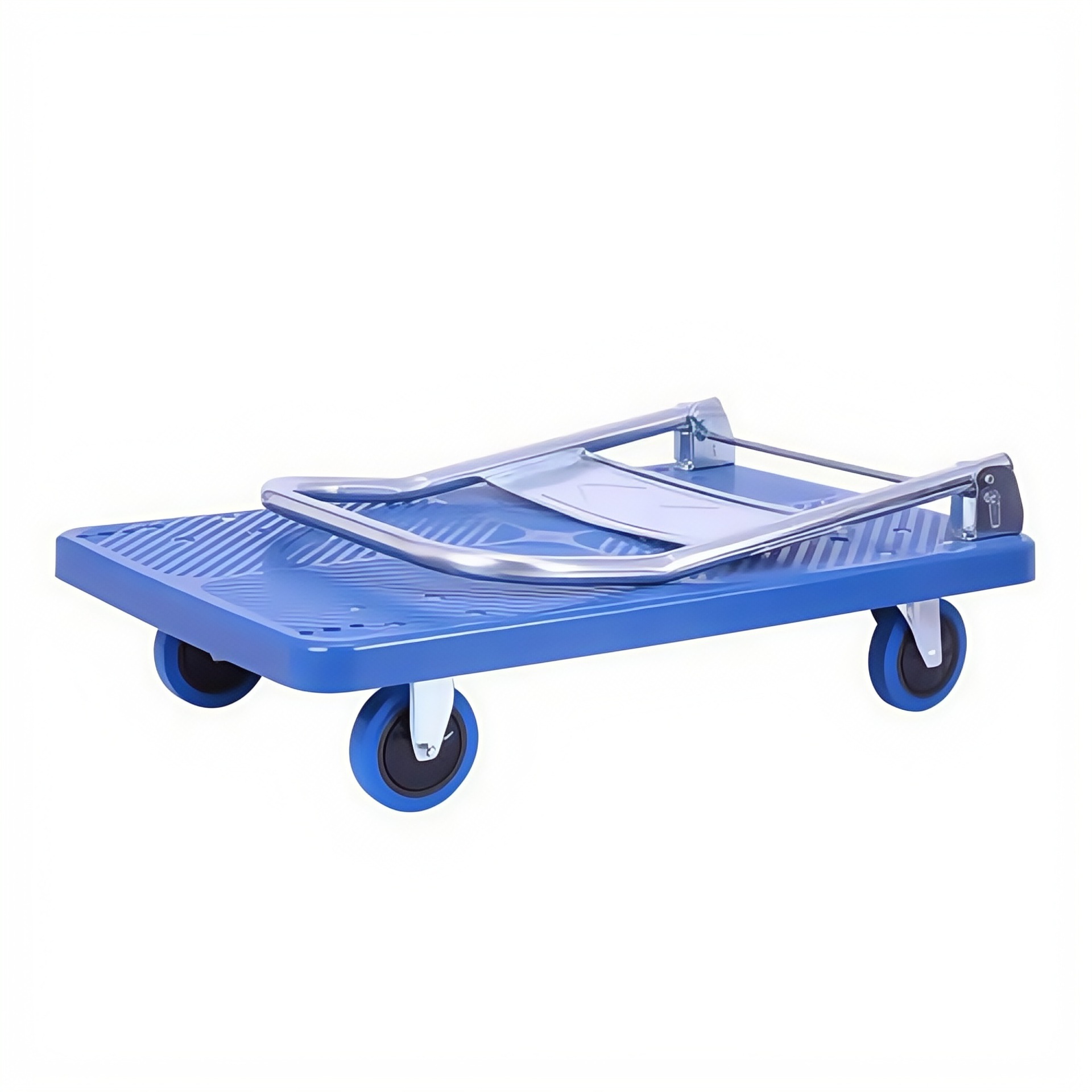 72*48 logistics trolley, large blue plate thickened pipe, galvanized handrail, single-axle blue rubber silent wheel plastic trolley Specification drawing