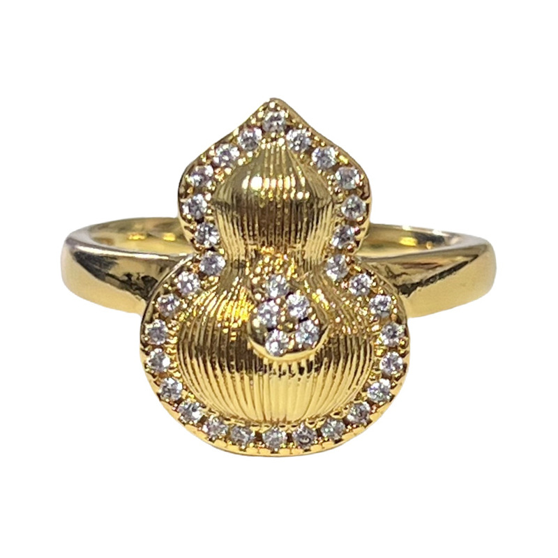 The ancient and new Chinese style golden gourd enamel ring is a niche design for women, with a light luxury and high-end feel, and a sweet and cool temperament Item Picture