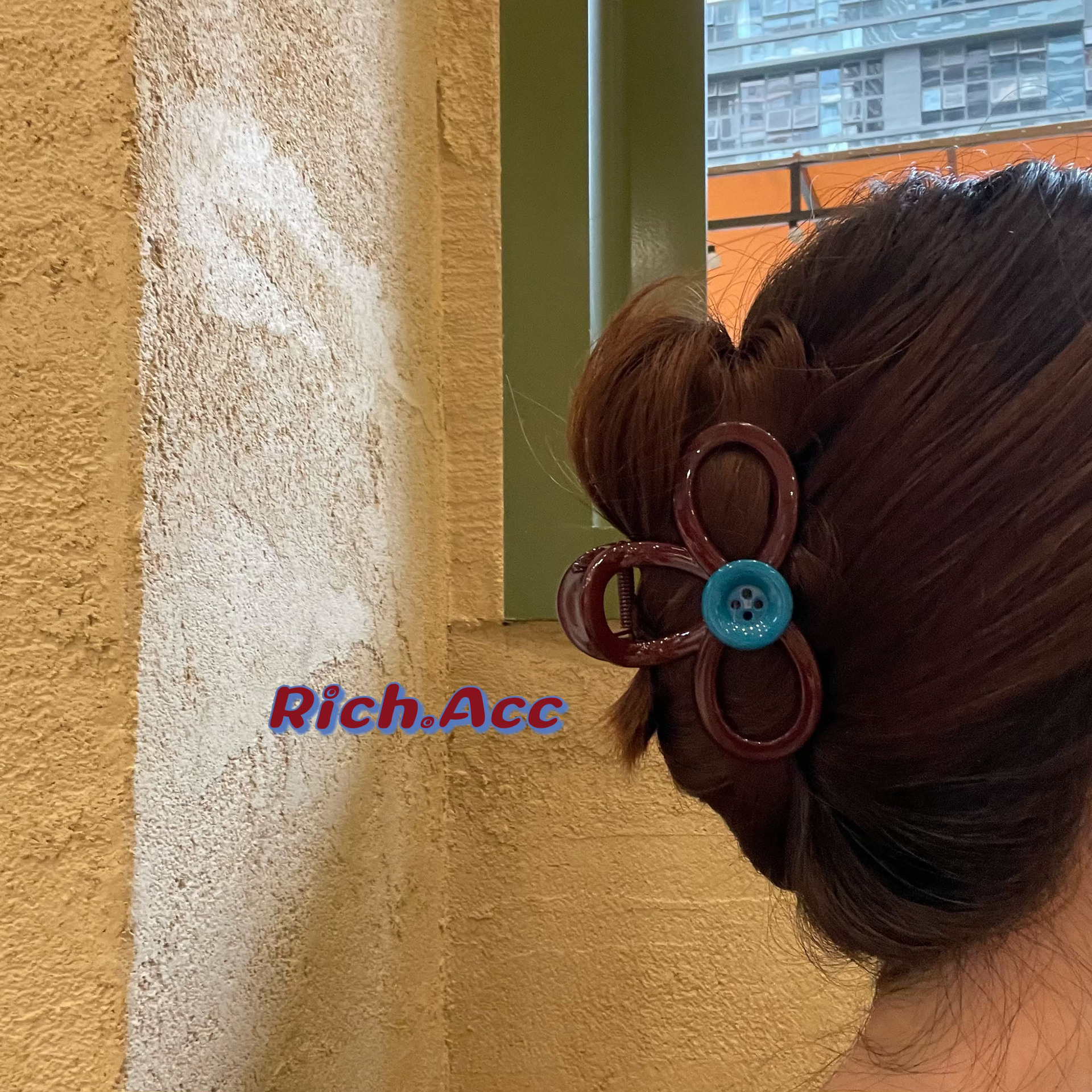 Ankela red retro bow button hair clip, a medium-sized semi-tied hair clip for Japanese and Korean girls with a small amount of hair full figure
