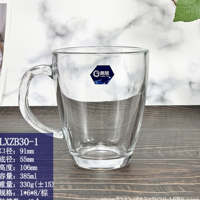 Wholesale Langxu glass mugs, decal printed juice and coffee water cups, thickened glass cups with handles full figure