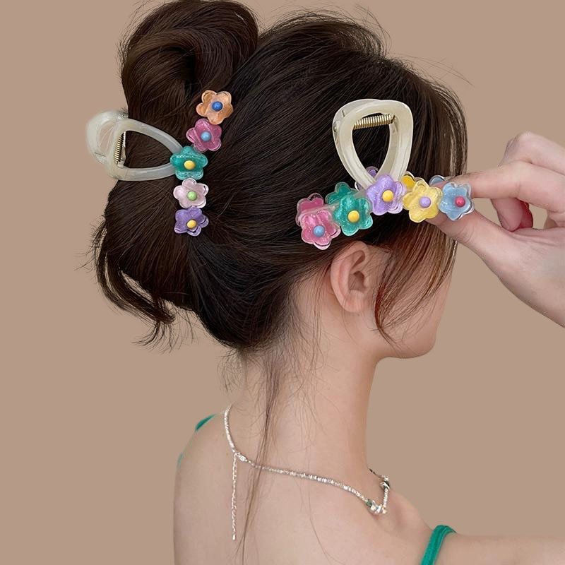Sweet summer flower grabber women's new high-end acrylic hair clip, women's back head elegant updo shark clip full figure