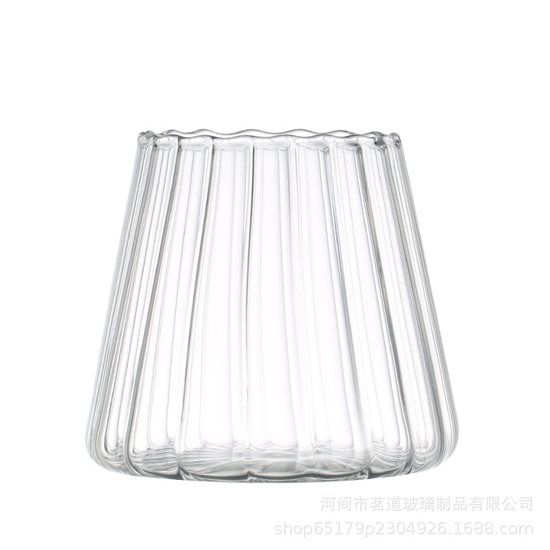 Creative high boron glass cups with vertical patterns, transparent drinking cups, household tea cups, wine glasses, cold drinks, juice and coffee cups, ins Item Picture