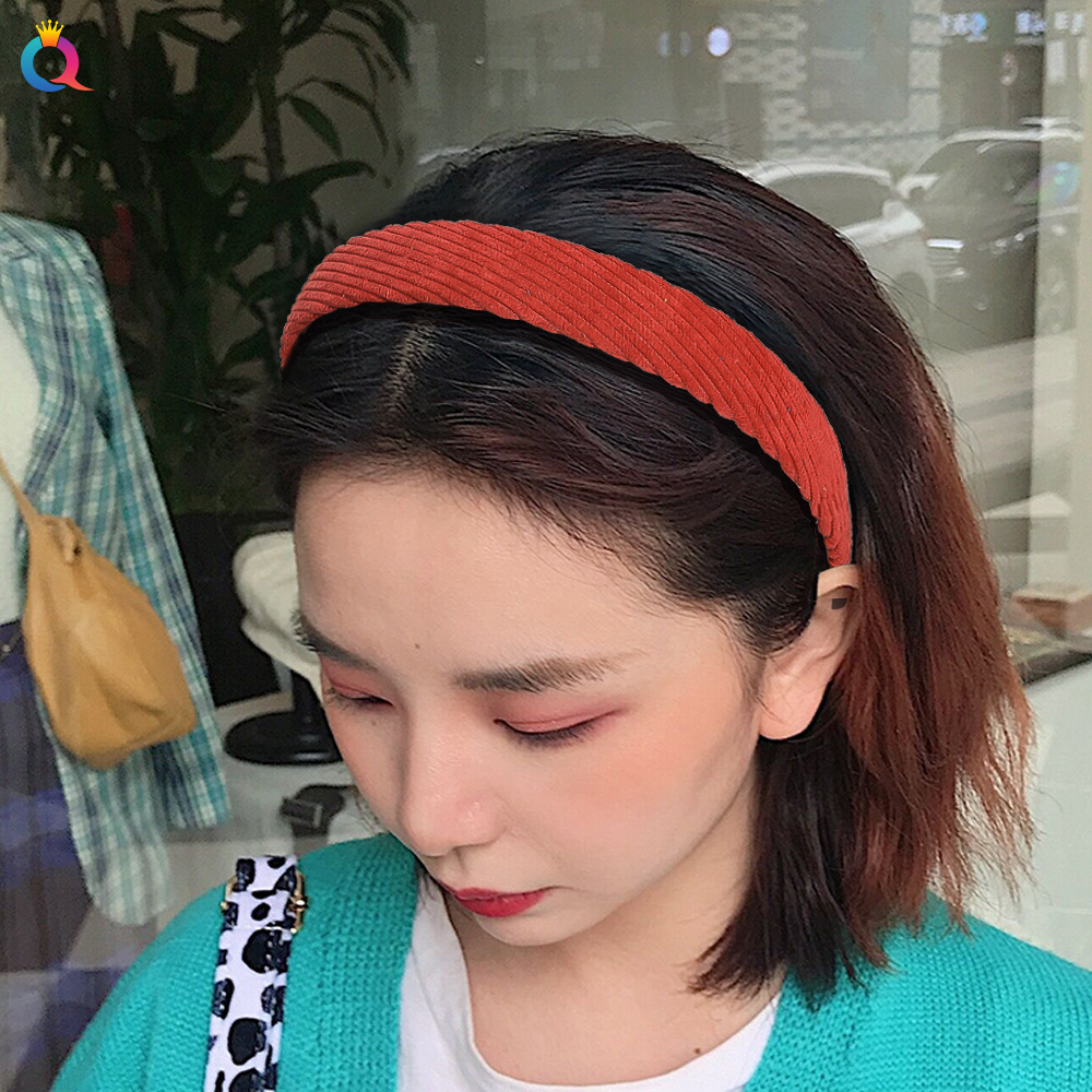 Qiyue Cross-border Retro checkered floral headband Corduroy headband French sweet Girl Hair Carson style hair accessory Specification drawing