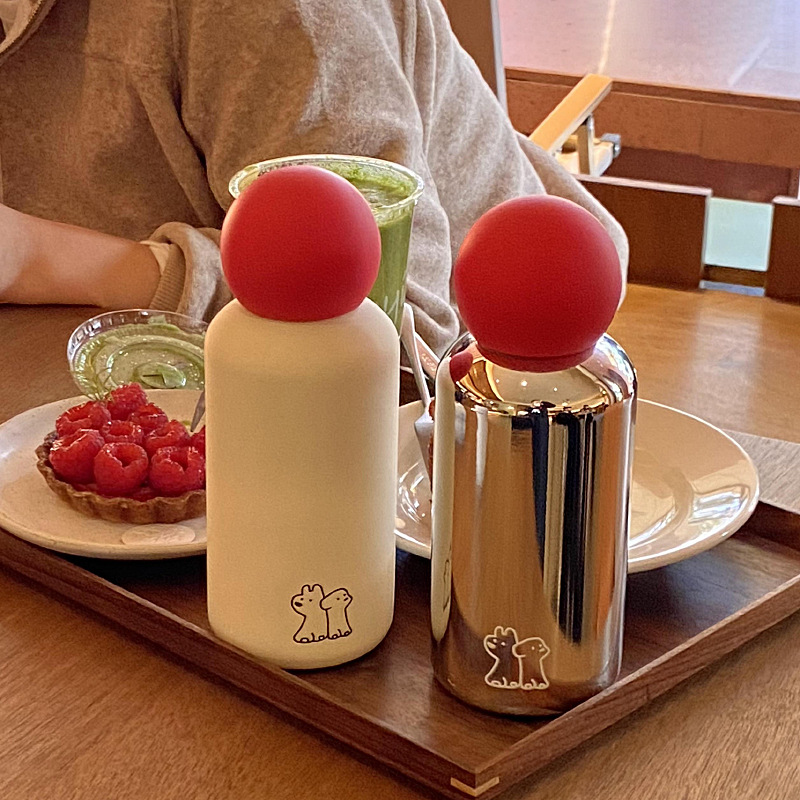 Self-made New Year red nose 316 stainless steel insulated cup, bright red portable water cup for car, 350ml travel cup full figure