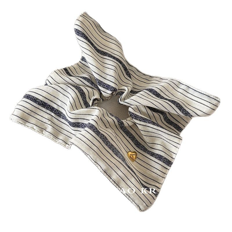 Korean-style fabric striped square scarf hair tie, a new high-end and elegant hair tie, hair flower and hair accessory by a female Internet celebrity in 2025 Item Picture