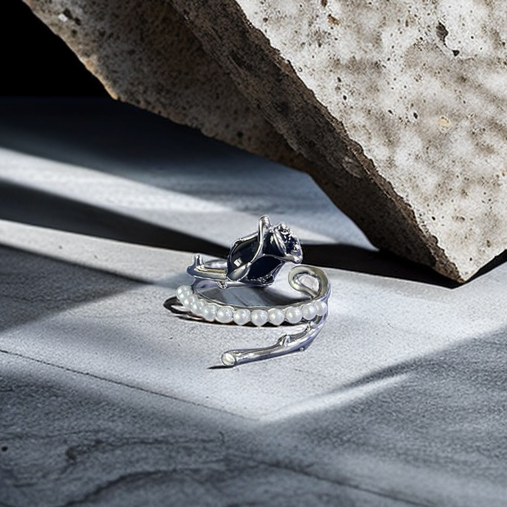 Dark glazed rose pearl open ring from Europe and America, a punk sweet and cool hot girl hit ring, with a cold and fashionable style full figure