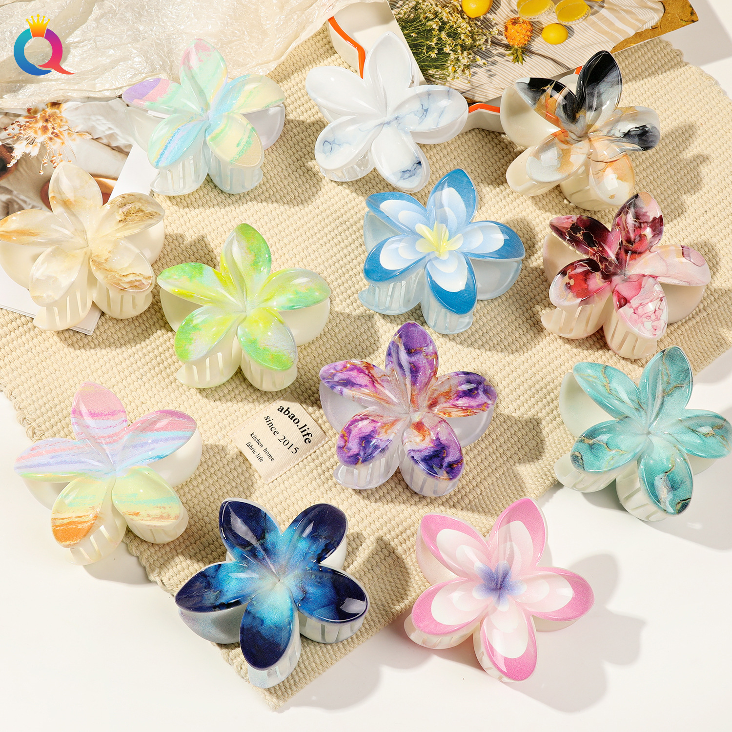 Qiyue's new cross-border frellia flower clip, fashionable UV-printed Bauhinia flower hair clip, and European and American creative flower shark clip full figure