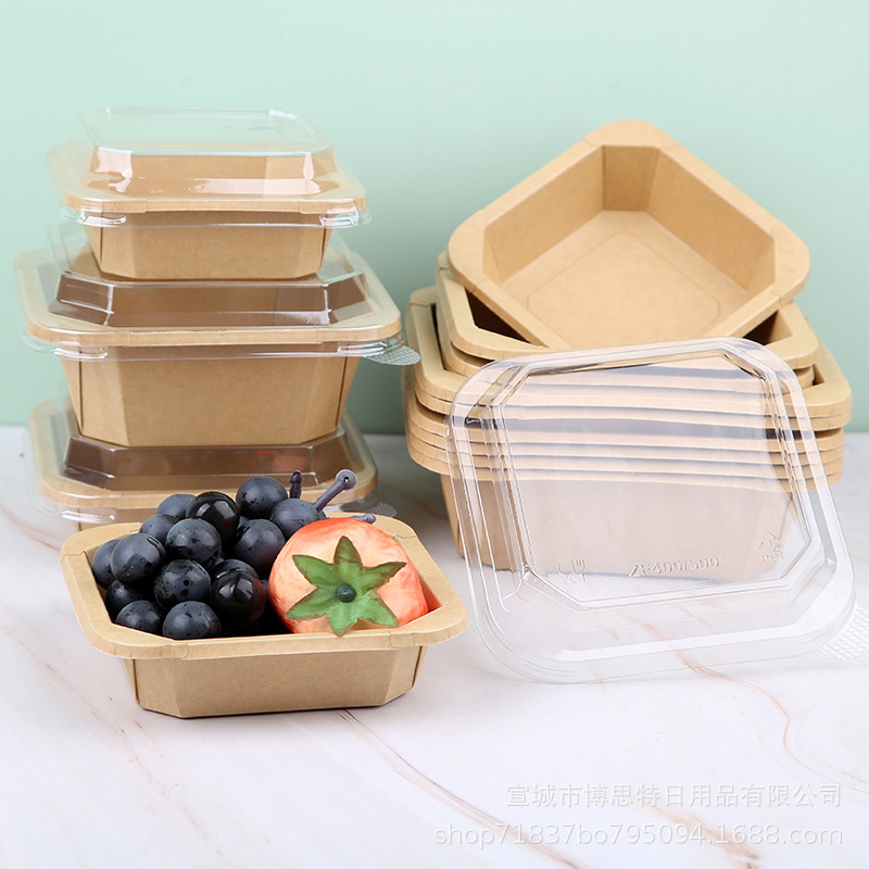 Square disposable kraft paper lunch box, takeout box, fruit packing box, light food salad, star anise bento, paper bowl Application Scenario