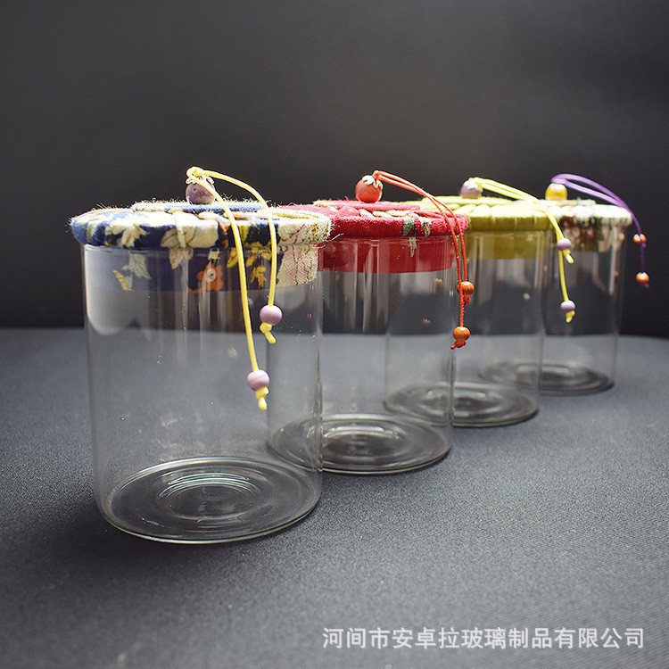 Customized flower cloth lid storage jars, high borosilicate glass jars, glass tea jars, household moisture-proof flower tea and candy jars Specification drawing