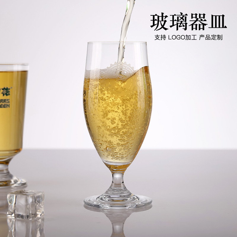 Glass beer mugs and wine glasses can be printed with trademark logos, water transfer printing, embossed logos, film sandblasting and engraving full figure