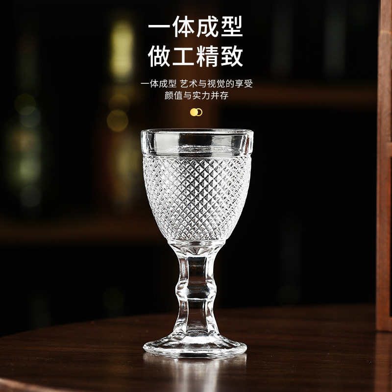 Creative embossed red wine glass, high appearance level, hotel commercial vintage tall glass set, whisky glass, glass wine glass Application Scenario