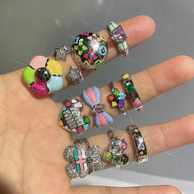 Autumn and winter accessories: Open ring, women's colored drip glaze, versatile, cold style, sweet and cool, trendy, retro and individual ring Specification drawing