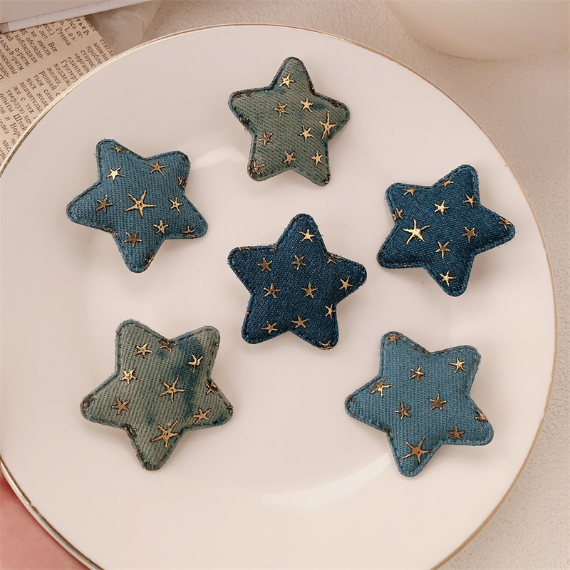 Denim five-pointed star hair clip, energetic, sweet and cool girl, Japanese-style side clip, bangs clip, star hair clip clip details Picture