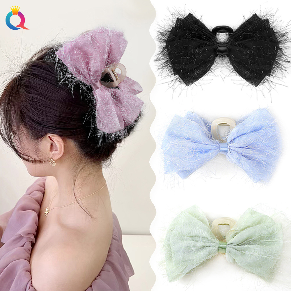 Qiyue Fabric Chiffon bow hair clips, back head updo hair clips, high-end large-sized clips, hair accessories wholesale details Picture